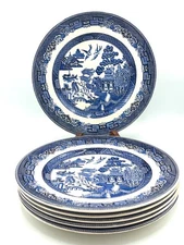 Johnson Bros "Blue Willow" Ironstone Set of 6 Dinner Plates 9 7/8" England 1930s