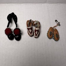 VTG Native American Miniature Beaded Leather Souvenir Moccasins-Niagara Falls