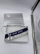 United States Air Force Wife Wedding Garter with Charm - Blue  White