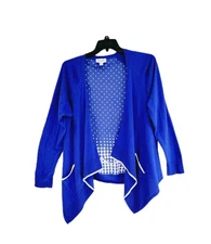 New Elle blue White woven back Flyaway Open Front Cardigan Plus Sz XXL