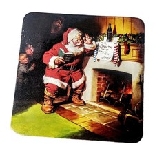 Coca-Cola Coke Drink Coaster Vintage Santa Fireplace Holiday Christmas Decor