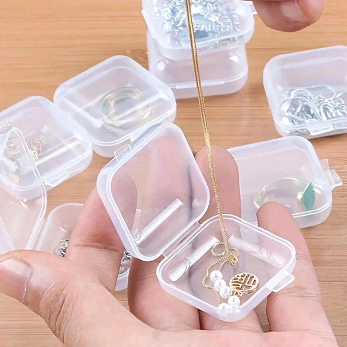 50pcs Mini Square Storage Box Clear Plastic Flip Case Pill Jewelry