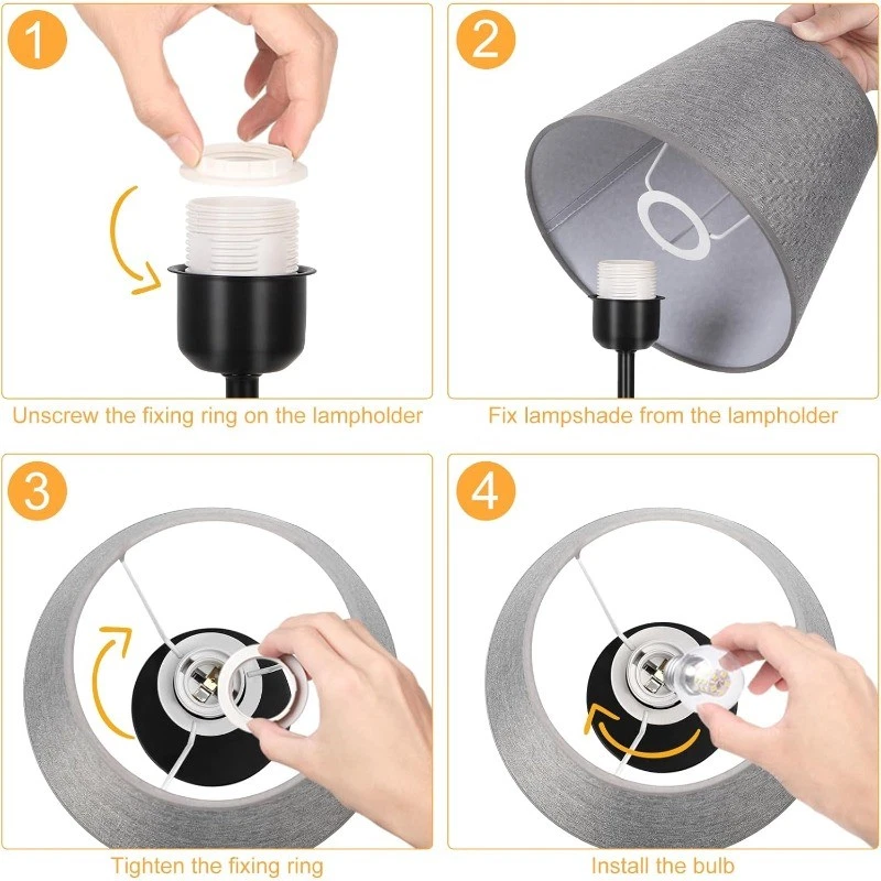 Conjunto de 2 abajures pequenos de mesa de cabeceira com sombra cinza para quarto, sala de estar, escritório - Imagem 4 de 4