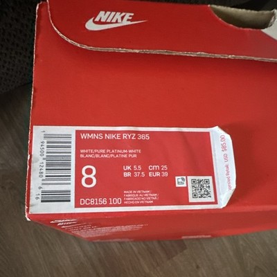Nike RYZ 365 Women's White Pure Platinum Metallic Silver Sneaker DC8156-100