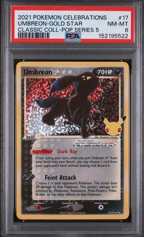 2021 POKEMON CELEBRATIONS CLASSIC COLLECTION#17 UMBREON-GOLD STAR PSA 8