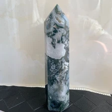 331g Druzy Moss Agate Point Tower Crystal Energy Stone Healing Spiritual Decor
