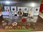 Coin Lot And More Jewelry Shot Glass With Penny Tokens Medals Mics… — photo 1