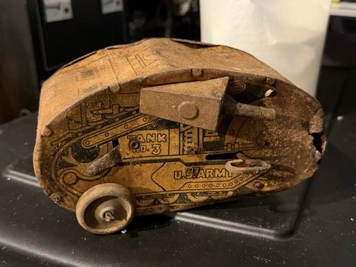 Vintage 1930's  Marx Toys Turnover Tank No 3 Tin Wind Up Toy World War 1 Tank
