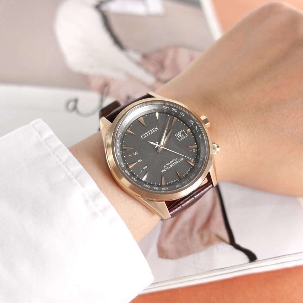 CITIZEN Eco-Drive ラジオコントロール 腕時計 Citizen Eco-Drive CB0273-11H Radio Controlled Brown Leather Rose