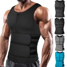 Men's Sweat Sauna Suit Compression Slim Body Shaper Vest Workout Tank Top Shirt 