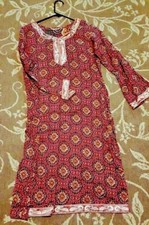 Kurta Kameez Maroon Multicolor Pakistani Lawn Cotton Women Girls Large
