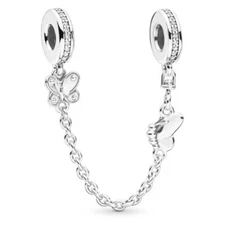 Authentic Pandora  Charm, Decrative Butterflies Safety Chain, #797865CZ