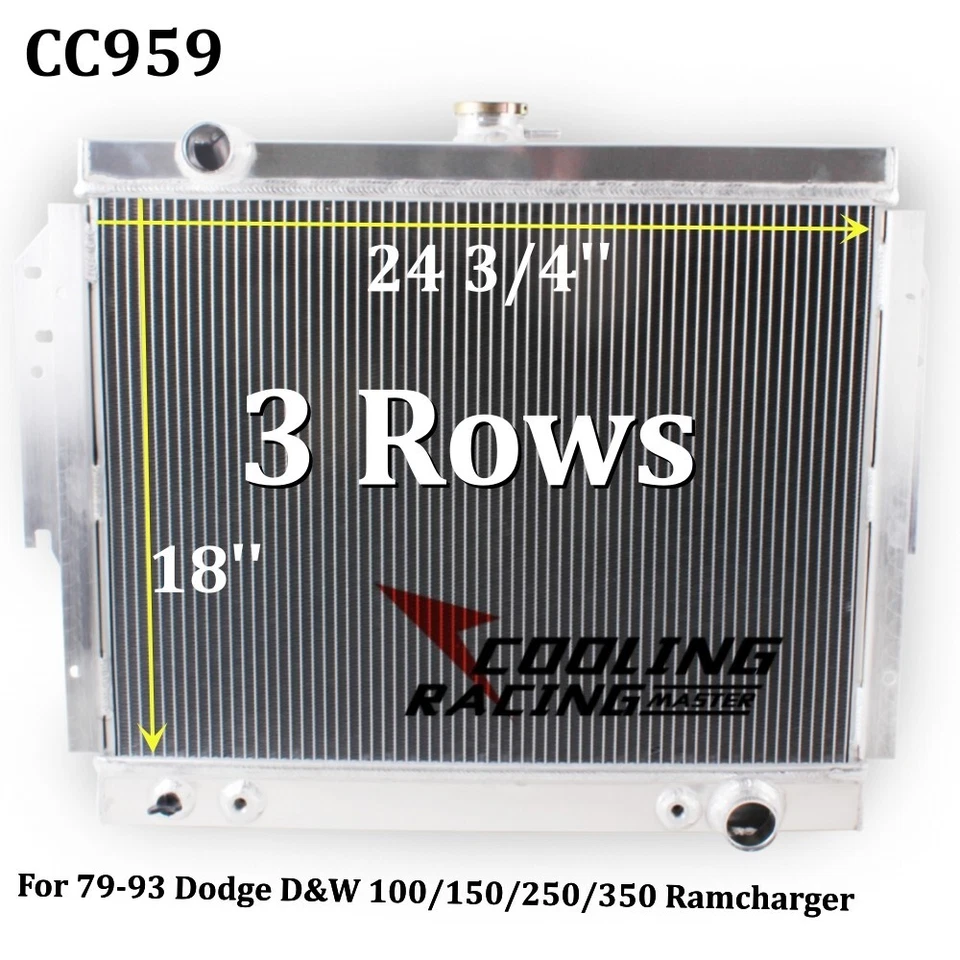 Radiador de aluminio de 3 filas para Dodge Ram D150 D250 D350 1979-1993 W150 W250 5,9 L V8 Foto 2 de 4