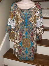 WIN WIN Boutique Flutter Sleeve Tunic Blouse Top Shirt Womens Size L XL 💗197