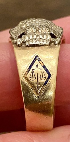 14k Man’s Gold Diamond Ring Masonic 32nd Degree Ring Double Eagle Vintage Size 9 - Afbeelding 5 van 13