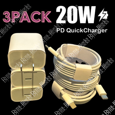 For iPhone 14 13 12 11 Pro XR PD Fast Charger Cord 20W USB-C Power Adapter Block
