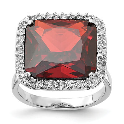 Silver Polished Red & Clear CZ Square Halo Ring QR2192