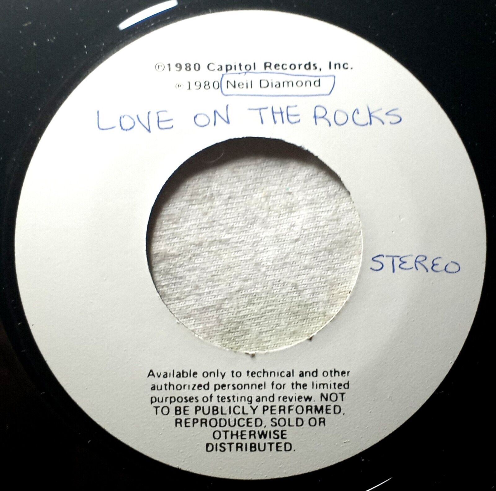 NEIL DIAMOND "LOVE ON THE ROCKS" CAPITOL TEST PRESSING PROMO 45