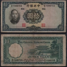 [28891] - BANKNOTE CHINA, The Central Bank of China, 10 Yuan, 1936, P218a, Bra
