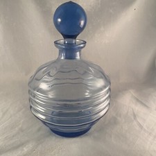 Hand Blown Blue Art Glass Jar Bottle w/ Ground Stopper Decorative Display