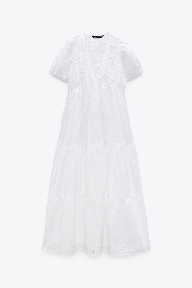 こはるちゃんのお洋服 dress&drawers white Zara White Embroidered Voluminous Casual Maxi Dress 0881/113