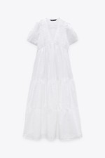 Zara White Embroidered Voluminous Casual Maxi Dress 0881/113 Sz M