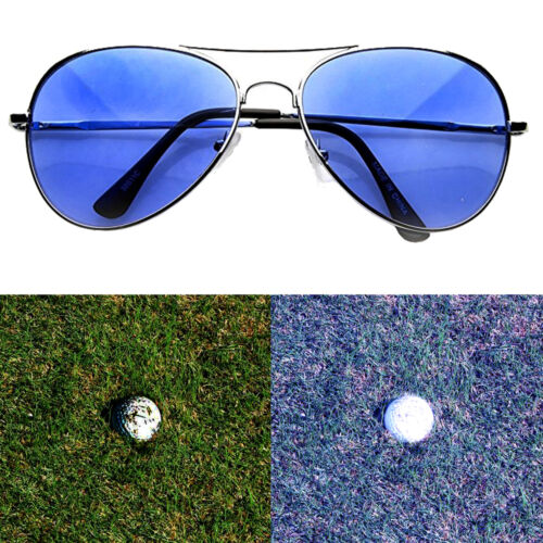 Golfball Finder Brille hellblaue Gläser weniger belastende Sonnenbrille Flieger Pilot - Bild 1 von 1