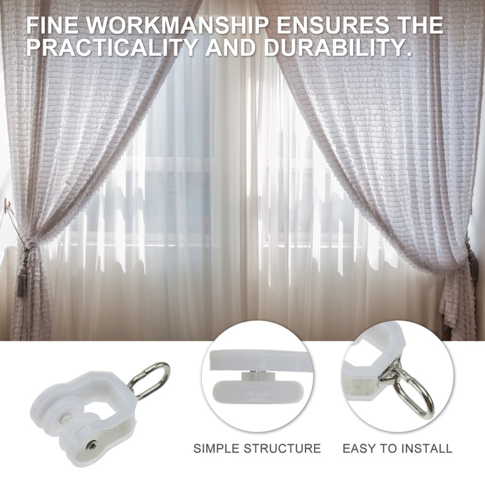 20 Pcs Shower Curtains Hooks Track Gliders Pulley White Rollers eBay