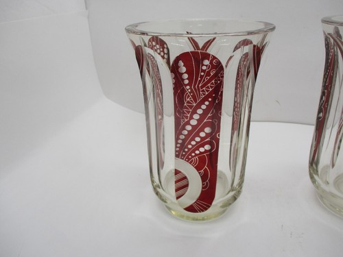 PAIR OF KARL PALDA ART DECO BOHEMIAN CUT RED GLASS CZECHOSLOVAKIA VASES - Picture 6 of 9