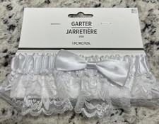 White Satin and Lace Wedding Garter - One Size
