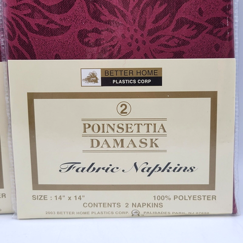 Fabric Napkins 100% Polyester Poinsettia Damask 14" x 14" Maroon Red 2 per pkg. - Picture 3 of 8