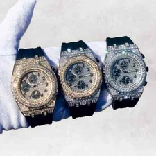 HIP HOP ICED SILICONE BAND LUXURY SIMULATED DIAMOND BLING OCTAGON BEZEL WATCH