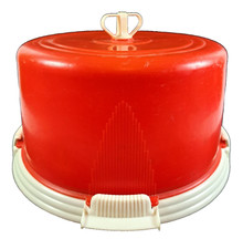 Vintage 50s Round Cake Carrier Locklift Red Plastic Made in the USA