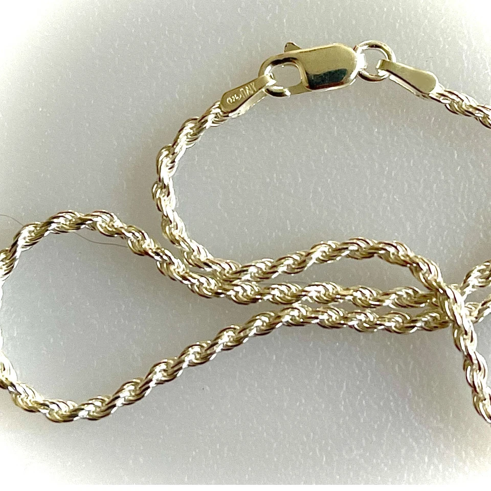 Collar cadena cuerda corte diamante plata esterlina 925 Italia 2MM envío gratuito regalo Foto 3 de 4