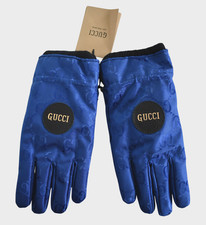     Auth GUCCI Blue GG Monogram Nylon Cashmere Off The Grid Men's Gloves 10/Large