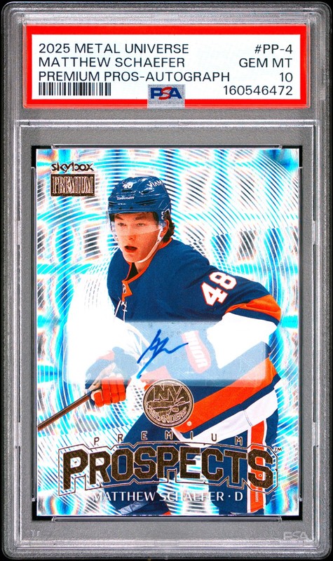2025-26 SKYBOX METAL UNIVERSE PREMIUM PROSPECTS AUTO MATTHEW SCHAEFER PSA 10