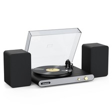 Vinyl Record Player with 40W Bookshelf Speakers and 19.88*15.47*14.37", Black 