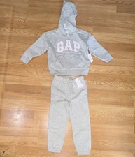 Gap Girls Gray Pink Hoodie Pants Set Long Sleeve Logo Accent Size 4 Years
