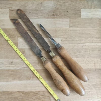 Gemischte Vintage Drechselmeißel J X3 Set 14'' unbekannte Fabrikate W. Thirlwall Markierung