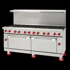American Range AR-12 72" Commercial 12 Burner Gas Range w/ (2) Standard Ovens