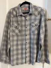 Wrangler Men's Gray Plaid Cotton Woven Button-Up Shirt XL Long Sleeve Pockets