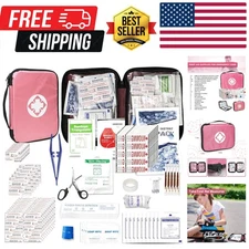 305 Essential First Aid Supplies in Compact Pink Kit - Travel and Outdoor Ready