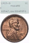 1923-S 1C PCGS MS64 RB Rattler OGH Lincoln Wheat Cent Red Brown