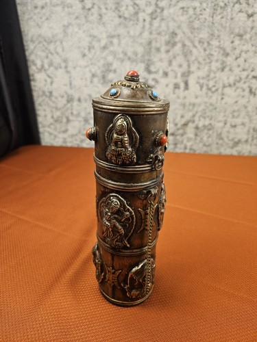 Vtg INDIAN BRONZE MESSENGER SCROLL CARRIER 9.5" Tall