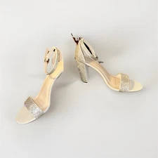 Mix No. 6 Silver Rhinestone Strappy Block Heel Ankle Strap Open Toe Sandals