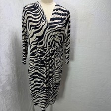 Alfani Womens L Zebra Animal Print Faux Wrap Jersey Dress Black Cream