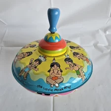 Vintage Ohio Art Ten Little Indians Litho Metal Spinning Tin Top Toy, Works
