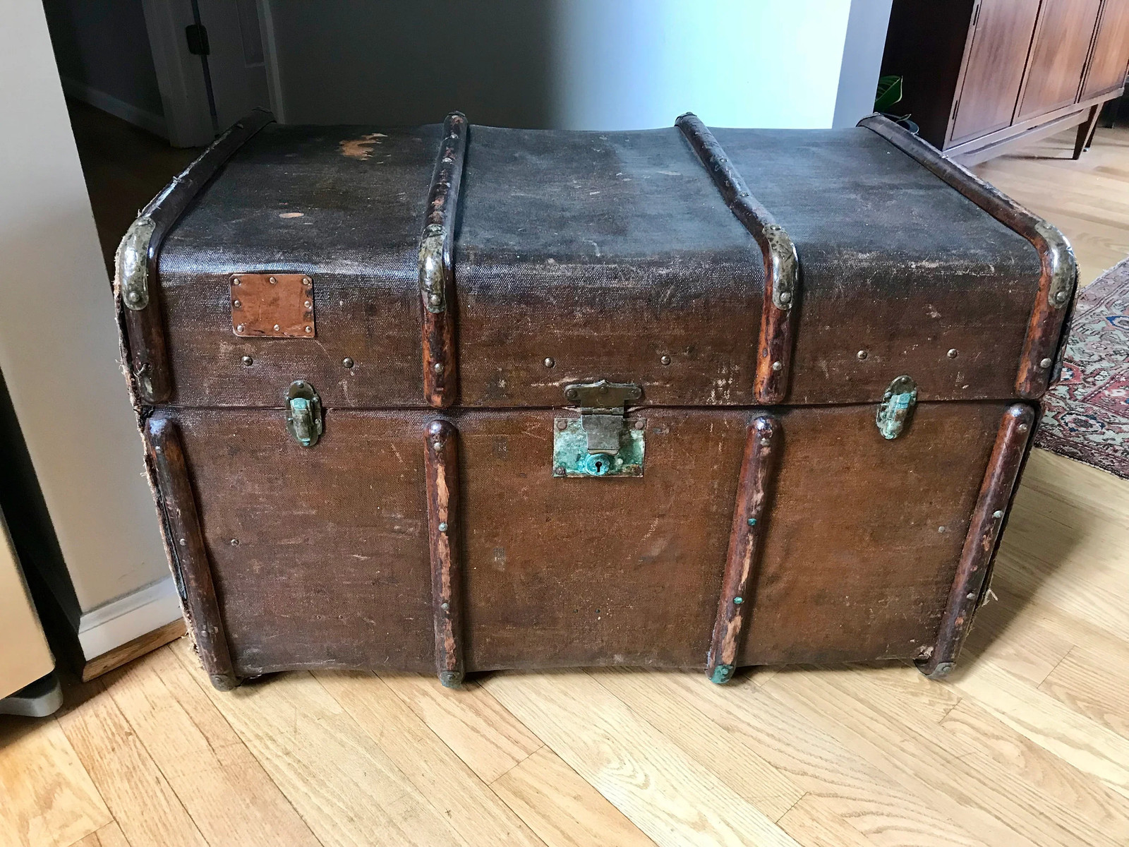 Antique Curved Chest | Canvas Steamer Trunk | Treasure Chest | Rustic Storage