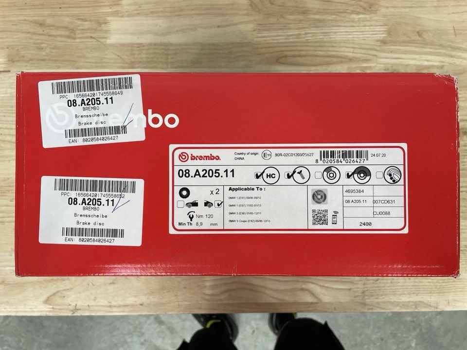 2x BREMBO Brake Discs Pair Solid Rear 08.A205.11 for BMW E81/E82/E87/E88/E90/E92 - Image 4 of 4