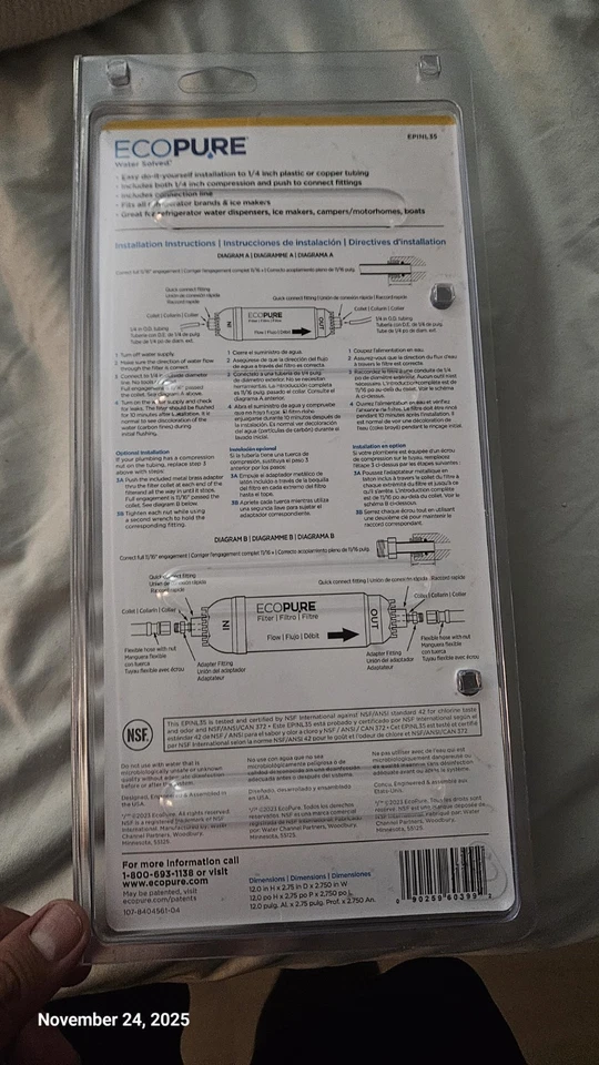 1 Ecopure 5-Year In-Line Refrigerator Filter EPINL30 - Image 2 of 2
